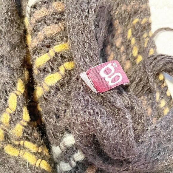 Brown and Tan Chevron Knit Fringe Scarf Long 80”x21” Acrylic - Picture 3 of 6